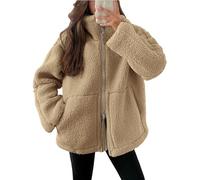 Teddyjacke Damen Fleecejacke Warme Dicke Freizeit Zwei-Wege Reißverschluss Winterjacke Einfarbig Teddyfleece Teddy Jacke mit Taschen und Reißverschluss Wintermantel Herbstjacke Winterjacke Plüschjacke