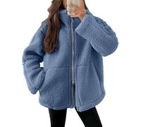 Teddyjacke Damen Fleecejacke Warme Dicke Freizeit Zwei-Wege Reißverschluss Winterjacke Einfarbig Teddyfleece Teddy Jacke mit Taschen und Reißverschluss Wintermantel Herbstjacke Winterjacke Plüschjacke