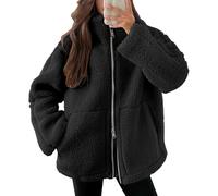 Teddyjacke Damen Fleecejacke Warme Dicke Freizeit Zwei-Wege Reißverschluss Winterjacke Einfarbig Teddyfleece Teddy Jacke mit Taschen und Reißverschluss Wintermantel Herbstjacke Winterjacke Plüschjacke