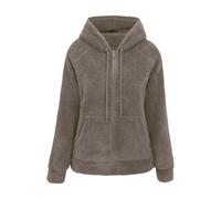Teddyjacke Damen Fleecepullover Flauschig Winter Warm Teddyfleece Hoodie Jacke Hooded Reißverschluss Plüschjacke Sweatshirt mit Kapuzen Taschen ReißVerschluss Plüschjacke Wäschetrockner (Coffee, XL)