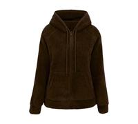Teddyjacke Damen Fleecepullover Flauschig Winter Warm Teddyfleece Hoodie Jacke Hooded Reißverschluss Plüschjacke Sweatshirt mit Kapuzen Taschen ReißVerschluss Plüschjacke Wäschetrockner (Brown, XL)
