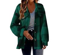Teddyjacke Damen Karierte Fleecejacke Knöpfen Hemdjacke Winterjacke Große Größen Kuscheljacke Shacket Warme Plüschjacke Teddyfleece Jacke Winter Karohemd Wintermantel Langarm Übergangsjacke Mantel