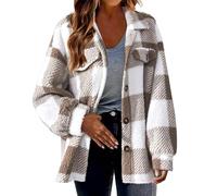 Teddyjacke Damen Karierte Fleecejacke Knöpfen Hemdjacke Winterjacke Große Größen Kuscheljacke Shacket Warme Plüschjacke Teddyfleece Jacke Winter Karohemd Wintermantel Langarm Übergangsjacke Mantel