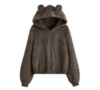 Teddyjacke Damen Kurz: Flauschige Jacke Damen Mit Ohren Fleecejacke Langarm Kapuzenpullover Elegant Pullover Hoodie-Jacke Teenager Mädchen 2023 Sweatshirt Teddy-Fleece Kapuzenjacke Teddyfell-Jacke