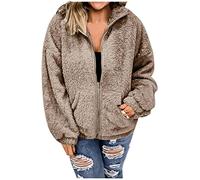 Teddyjacke Damen Ohne Kapuze Flauschige Plüschjacke Kurz Einfarbig Winterjacke Warm Teddy Sweatjacke Plüsch Pullover Zipper Jacke Outdoorjacke Winter Übergang Herbstjacke Damen Thermojacke Ohne Kapuze