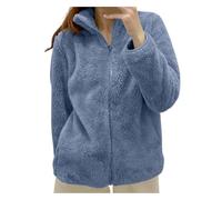 Teddyjacke Damen Ohne Kapuze Soft Fleece Jacke Kurz Plüschmantel Stehkragen Winterjacke Teddy Sweatjacke Plüsch Pullover Zipper Jacke Warm Sweatjacke Herbstjacke Damen Kurz Übergang Fleecemantel