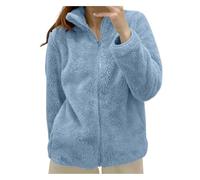 Teddyjacke Damen Ohne Kapuze Soft Fleece Jacke Kurz Plüschmantel Stehkragen Winterjacke Teddy Sweatjacke Plüsch Pullover Zipper Jacke Warm Sweatjacke Herbstjacke Damen Kurz Übergang Fleecemantel