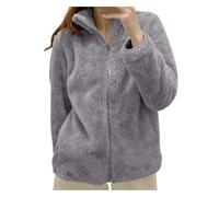 Teddyjacke Damen Ohne Kapuze Soft Fleece Jacke Kurz Plüschmantel Stehkragen Winterjacke Teddy Sweatjacke Plüsch Pullover Zipper Jacke Warm Sweatjacke Herbstjacke Damen Kurz Übergang Fleecemantel