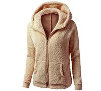 Teddyjacke Damen Reißverschluss Fleece Hoodie Warme Sweatshirt Fleecejacke mit Kängurutaschen Kapuzenpullover Sherpa Sweatjacke Teddyfleece Plüschjacke Komfortable Lässig Pulli(#B Light Brown,XL)