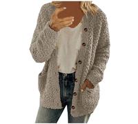 Teddyjacke Damen Warm Fleecejacke Leichte Plüschjacke Winterjacke Teddyfleece Jacke Winter Teddy Mantel Knöpfen Strickjacke Wintermantel Taschen Langarm Übergangsjacke (erhältlich in Übergröße)