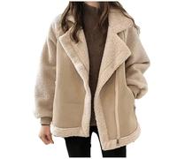 Teddyjacke Damen Wildleder Lederjacke Gefüttert Warm Teddy Mantel Revers Langärmelige Wildlederjacke Übergangsjacke Fleecejacke Khaki 3XL