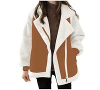 Teddyjacke Damen Wildleder Lederjacke Gefüttert Warm Teddy Mantel Revers Langärmelige Wildlederjacke Übergangsjacke Fleecejacke Kaffee XL