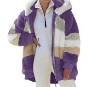 Teddyjacke Fleecejacke Hoodie Damen Kapuzenpullover Teddy-Fleece Warm Winterjacke Herbst Wintermantel Stilvoller Reißverschluss Plüschjacke mit Taschen,Violett,S
