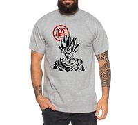 Tee Kiki Goku Front - Herren T-Shirt Son Ruffy Luffy Naruto Saitama One Dragon Master Goku Ball Vegeta Turtle Roshi Piece, 3XL, Dunkelgrau Meliert