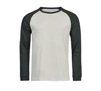 TeeJays Herren Langarm T-Shirt Two Tone Bio - Baumwolle bis 3XL Longsleeve Grau/Dunkelgrün 2XL(XXL)
