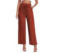 Teemie Damen Hosen Weite Yogahose Baggy Palazzo Hose Lässig Gerade Lose Stretch Hohe Taille Elegant Jogginghose mit Taschen Rot Orange S
