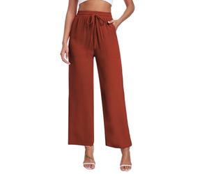 Teemie Damen Hosen Weite Yogahose Baggy Palazzo Hose Lässig Gerade Lose Stretch Hohe Taille Elegant Jogginghose mit Taschen Rot Orange XL