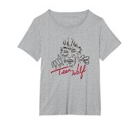 Teen Wolf Retro Vintage Eighties Werewolf Line Art Logo T-Shirt, Damen Große Größen, Grau Meliert, 3X
