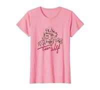 Teen Wolf Retro Vintage Eighties Werewolf Line Art Logo T-Shirt, Damen, Rosa, XS