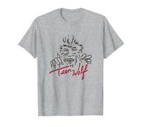 Teen Wolf Retro Vintage Eighties Werewolf Line Art Logo T-Shirt, Herren, Grau Meliert, S
