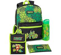 Teenage Mutant Ninja Turtles 4-teiliges Rucksack-Set | Animated Warriors Grüner Rucksack Pizza Lunch Bag Federmäppchen Wasserflasche | TMNT Back to School Bag Geschenke