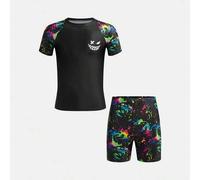 Teenager Jungen Lässige modische klassische coole Farbverlauf Splash Grafik Gesichtsprint Rundhals Kurzarm Shorts Badeanzug Set, geeignet für Sommer,