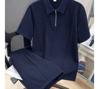 Teenager Jungen lässiges Set aus Poloshirt mit Kentkragen und Shorts, gestrickt Einfarbig, kurzärmlig, geeignet für Frühling/Sommer, Alltagstragen, Sp