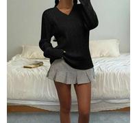 Teenager Mädchen Lockerer V-Ausschnitt Strickpullover in Schlicht, minimalistisches Design, vielseitig für Schule unLässigit, Herbst/Winter