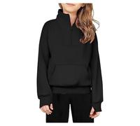 Teenager Mädchen Pullover Sweatshirts mit halbem Reißverschluss Langarm übergroße Herbst-Sweatshirts Tops Kinder Herbst Dicke Jacke Kleidung Leichte Schuloberteile (Schwarz, 13-14 Jahre)