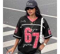 Teenager Mädchen V-Ausschnitt Crop Top, locker sitzende Kurzarm Kontrast Farbiges T-Shirt, geeignet für Frühling/Sommer Straßenmode, Alltagsoutfit, Sp