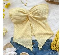 Teenager Mädchen Valentinstag Resort Stil Senfgelb strukturiertes Bandeau Top mit vorderer Drehung, figurbetonte Bluse mit Rüschensaum. Geeignet für N
