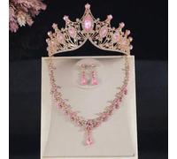 Teenager Schmuckset Rosa Prinzessin Halskette Krone Kristall Stufe Mädchen Party Kopfschmuck, auch geeignet für Feiertagsgeschenke oder Abschlussball
