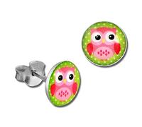 Teenie-Weenie Ohrringe 8mm Kinder 925 Silber Ohrstecker Eule rosa grün SDO85135 Silber Ohrstecker
