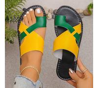 Teens' Sommer Neue Schwarz & Weiß Kontrast Kreuzriemen Flache Slide Sandalen, Unisex Studenten Vielseitige Mode Lässig Offene Zehe Zweifarbige Urlaubs