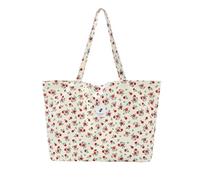 TeeYee Umhängetasche Damen Blumenmuster Cord Tasche Tote Bag Kord Damen Shopper Handtasche Schultertaschen Arbeit Büro Reisen Einkauf Schule Alltag BeigeroseL