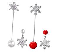 TEHAUX 2 Paar Asymmetrische Perlenohrringe Damen Ohrstecker 925 Silber Nadel Weiß Rot Ohraccessoires Leicht für Alltag Geschenk