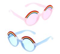 TEHAUX 2 Paar Sonnenbrillen mit Rundem Regenbogen Cartoonrahmen Leichte Polycarbonat Kinderbrillen In Pink und Blau Dekorative und Praktische Accessoires für Partys und Fotos