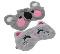 TEHAUX 2 Stück Cartoon Plüsch Schlafmasken mit Elastischem Band Leichte für Reisen und Camping Atmungsaktive Augenklappen In Grau und Koala Motiv