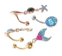 TEHAUX 4 Stück Bauchnabelpiercing aus Edelstahl mit Blumen Schildkröten und Meerjungfrauenmotiven Hautfreundlich Rostfrei Körperschmuck für Frauen