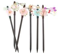 TEHAUX 6 Stück Chinesische Haarstäbchen aus Holz mit Blumen und Quasten Vintage Haarnadeln für Damen Geeignet für Duttfrisuren und Festliche Anlässe