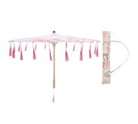 TEHAUX Chinesischer Quastenschirm aus Seidenstoff und Holz mit Dekorativen Quasten Rosa Farbe Traditioneller Tanzrequisit Regenschirm für Tanzfotografie und Kostüme