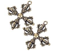 TEHAUX Messing Vajra Stößel Schlüsselanhänger Retro Anhänger mit Bohrung Kleines Buddhistisches Messingornament für Schlüsselbund und Dekor 2 Stück