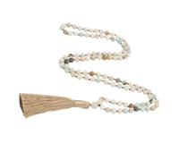 TEHAUX Natürliche Perlen Halskette Damen 6mm Naturstein Schmuck mit Quasten Anhänger Handgeknüpft Vielseitig für Alltag und Geschenk