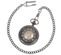 TEHAUX Retro Taschenuhr Schwarz aus Hartkupfer und Edelstahl, Rund | Automatisches Mechanisches Uhrwerk, 12-stunden Anzeige, Abnehmbare Kette