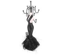 TEHAUX Schmuckpuppe Schwarzer Schmuckständer aus Eisen und Stoff Moderner Halter für Halsketten und Ohrringe Platzsparende Schmuckpuppe für Zuhause und Geschäft