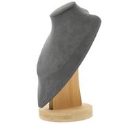 TEHAUX Schmuckständer Büste aus Stabilem Holz Mittelgroß Grau Halsketten und Anhänger Präsentationsständer für Boutique Auslage und Schmuckvitrine