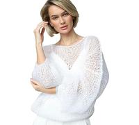 TEidea Cardigan Damen Bleiben Sie Schick Mit Dem Strickpullover Für Frauen: Mit Attraktives Ausschnittsnetz Und Stilvollen Ballonärmel-Weiß-S