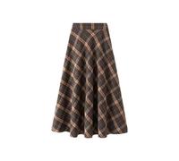 TEidea Rock Damen Herbst Und Winter Wollrock Mit Hoher Taille: Retro Karierter A-Linie Langer Faltenrock-A-XL