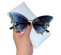 TEidea Sonnenbrille Vintage Randlose Schmetterlings-Sonnenbrille Für Damen, Übergroße Sonnenbrille, Damenbrille-Blau