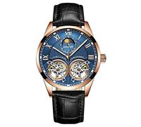 TEINTOP Ailang Herren Uhr Analog Skelett Mechanik Wasserdicht mit Leder Armband (Blau Schwarz)